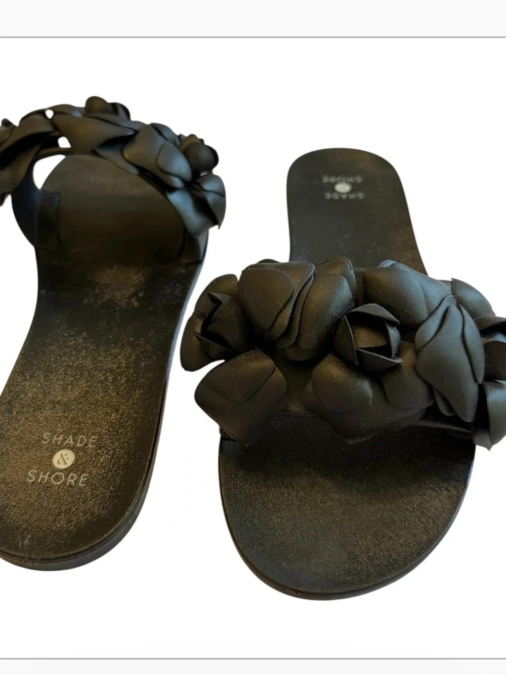 Shade & Shore Black Floral Jelly Slide Sandals Women’s Size 8 New